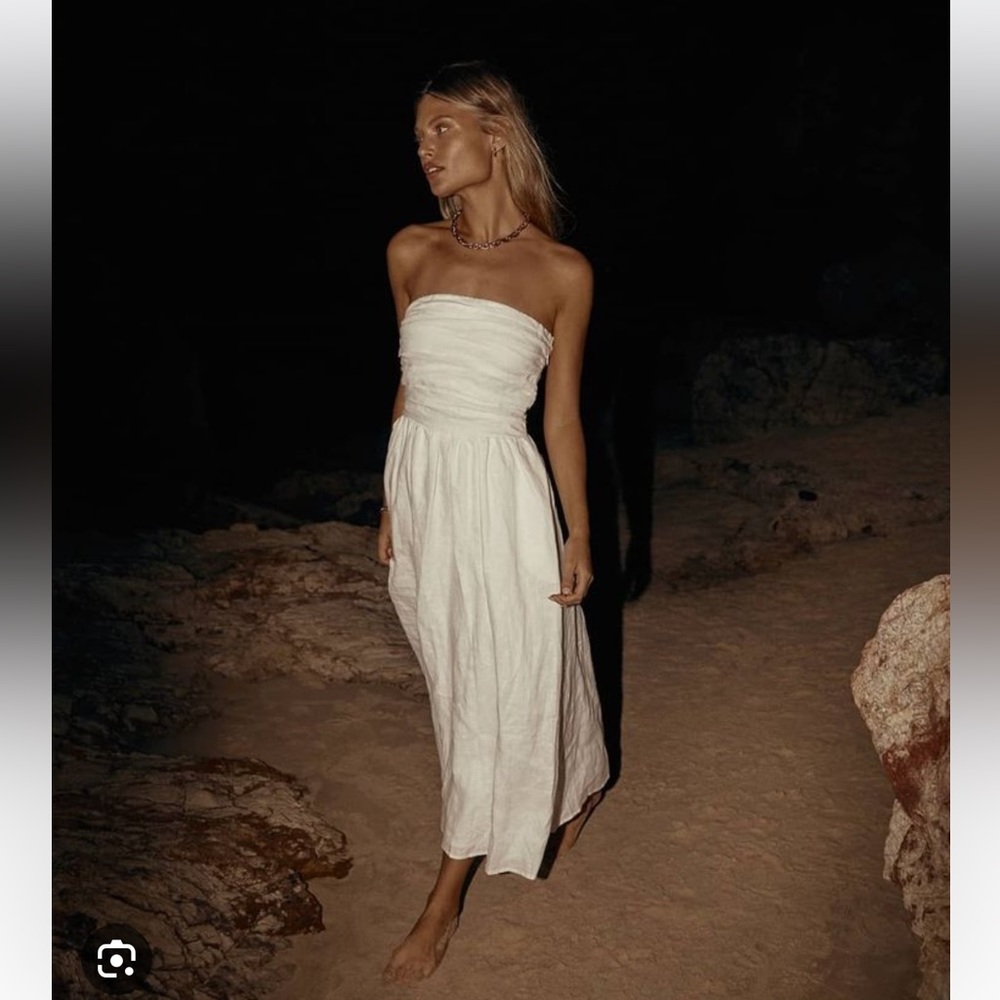 DISSH strapless natural linen midi dress - size 4